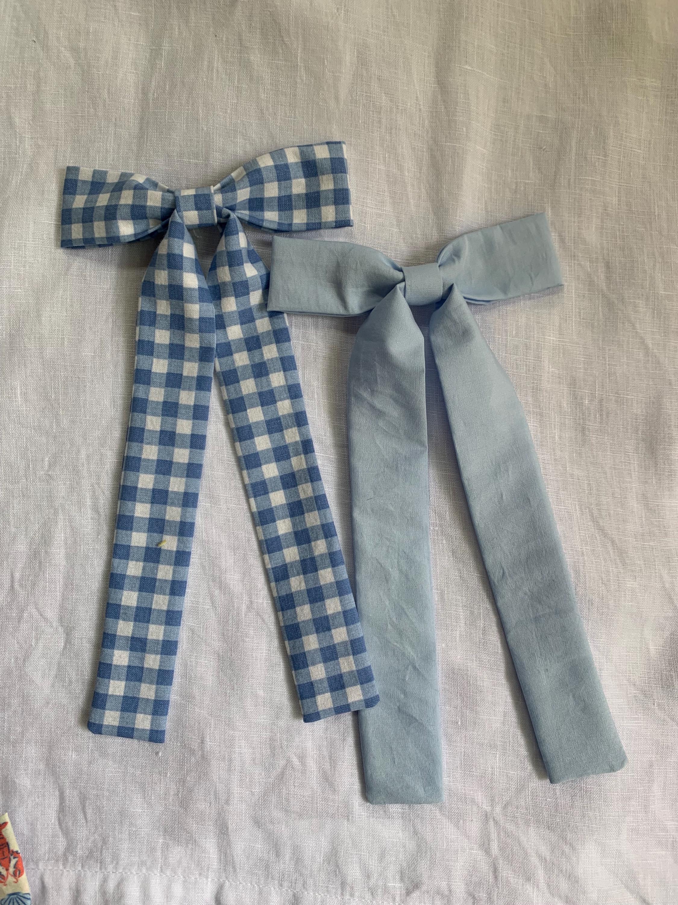 Gingham and Blue Longtail hair bows - Thumbnail 4