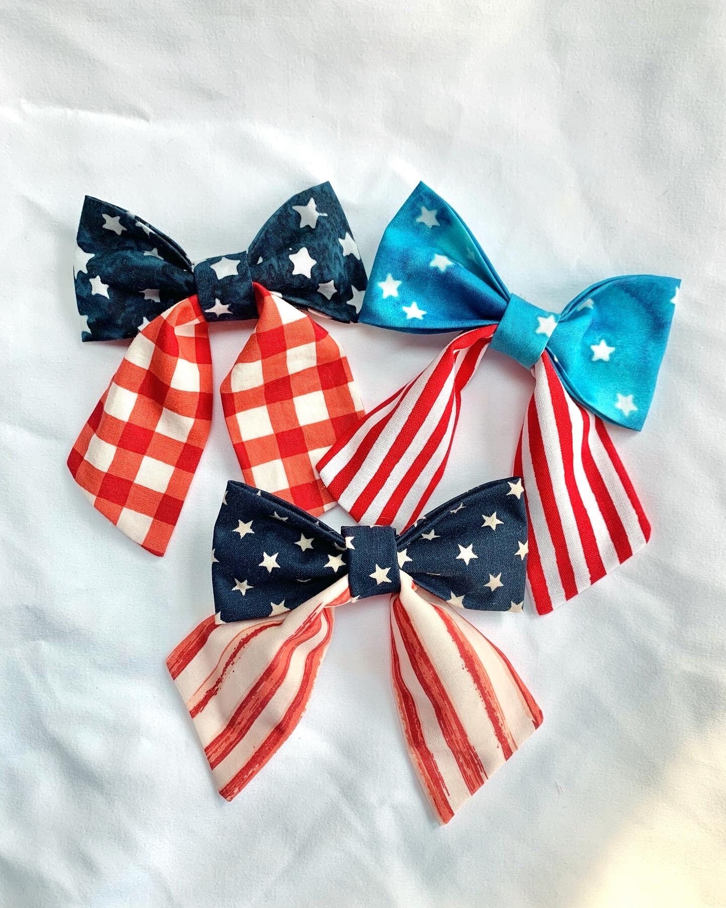Independance Day Forth of July American Flag Handmade Medium Sailor Hair Bows