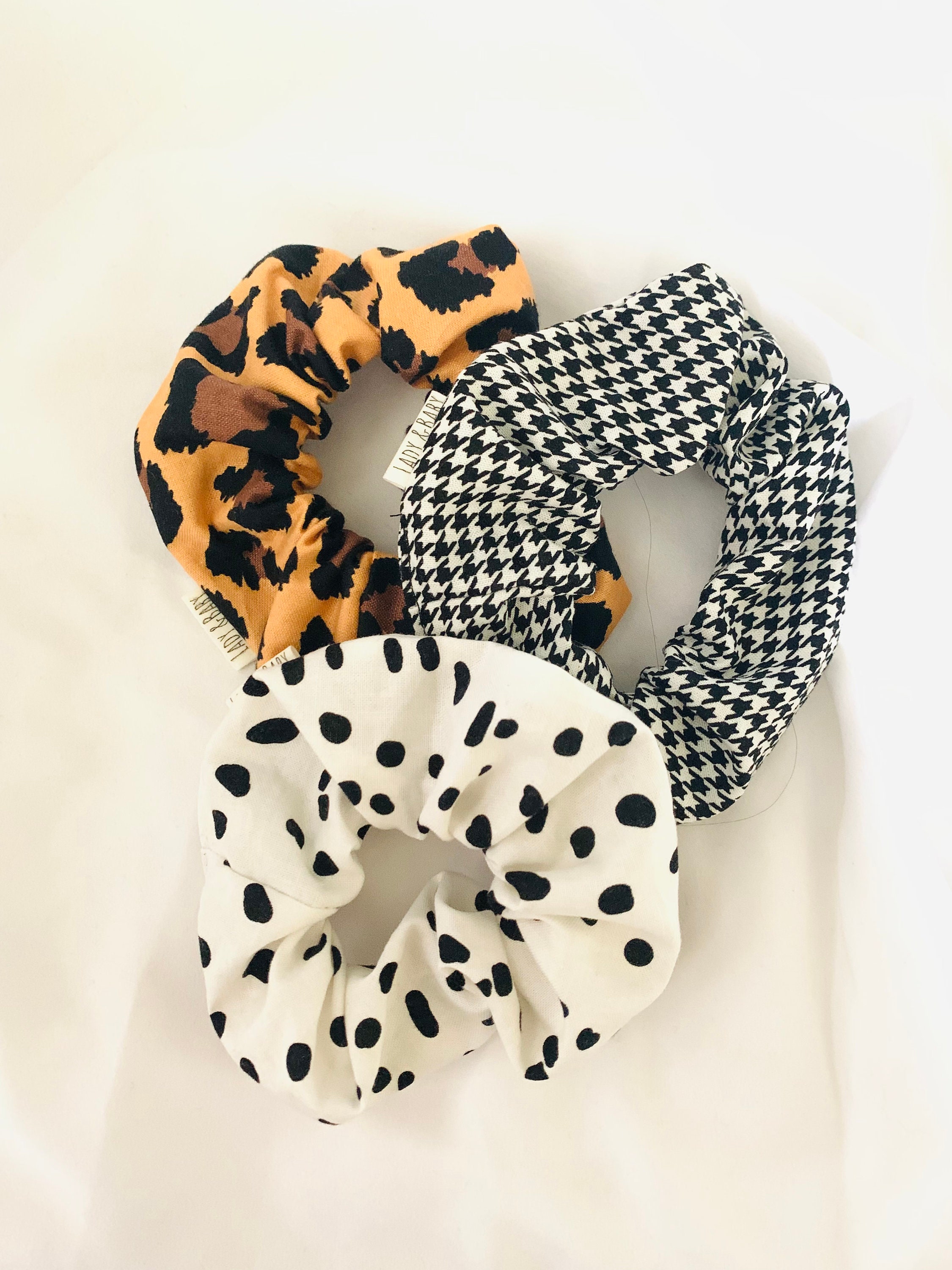 Houndstooth Dalmatian leopard print classic cotton scrunchies