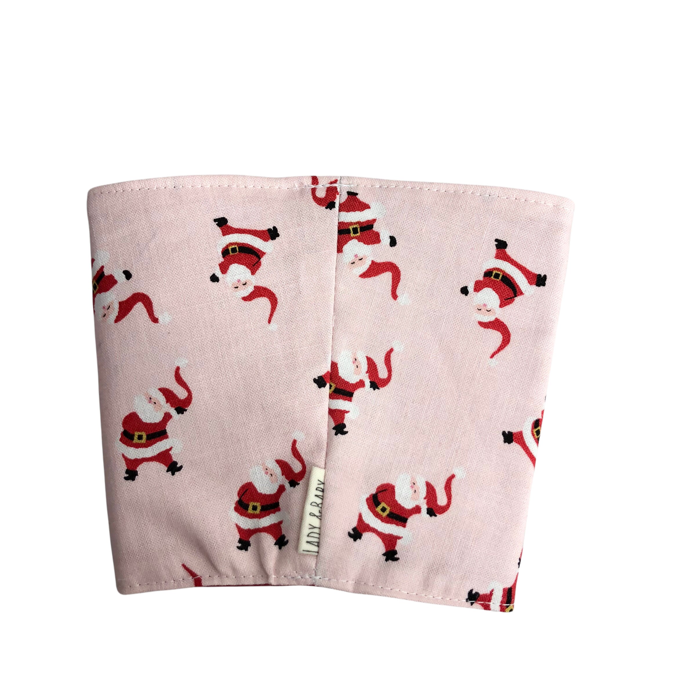 Holiday Christmas Pink Dancing Santa and Candy cane Med Iced Coffee Sleeve - Thumbnail 7