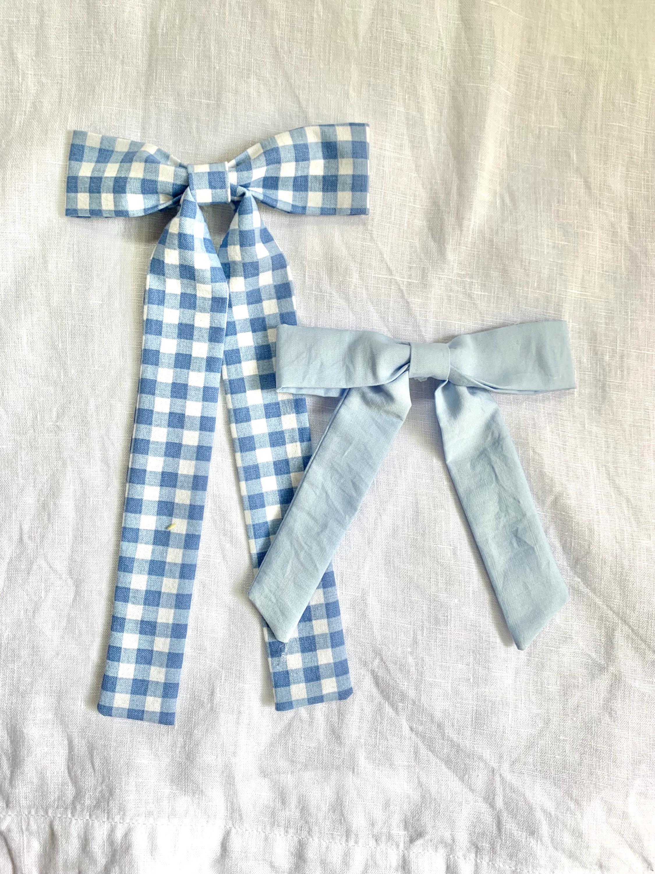 Gingham and Blue Longtail hair bows - Thumbnail 6