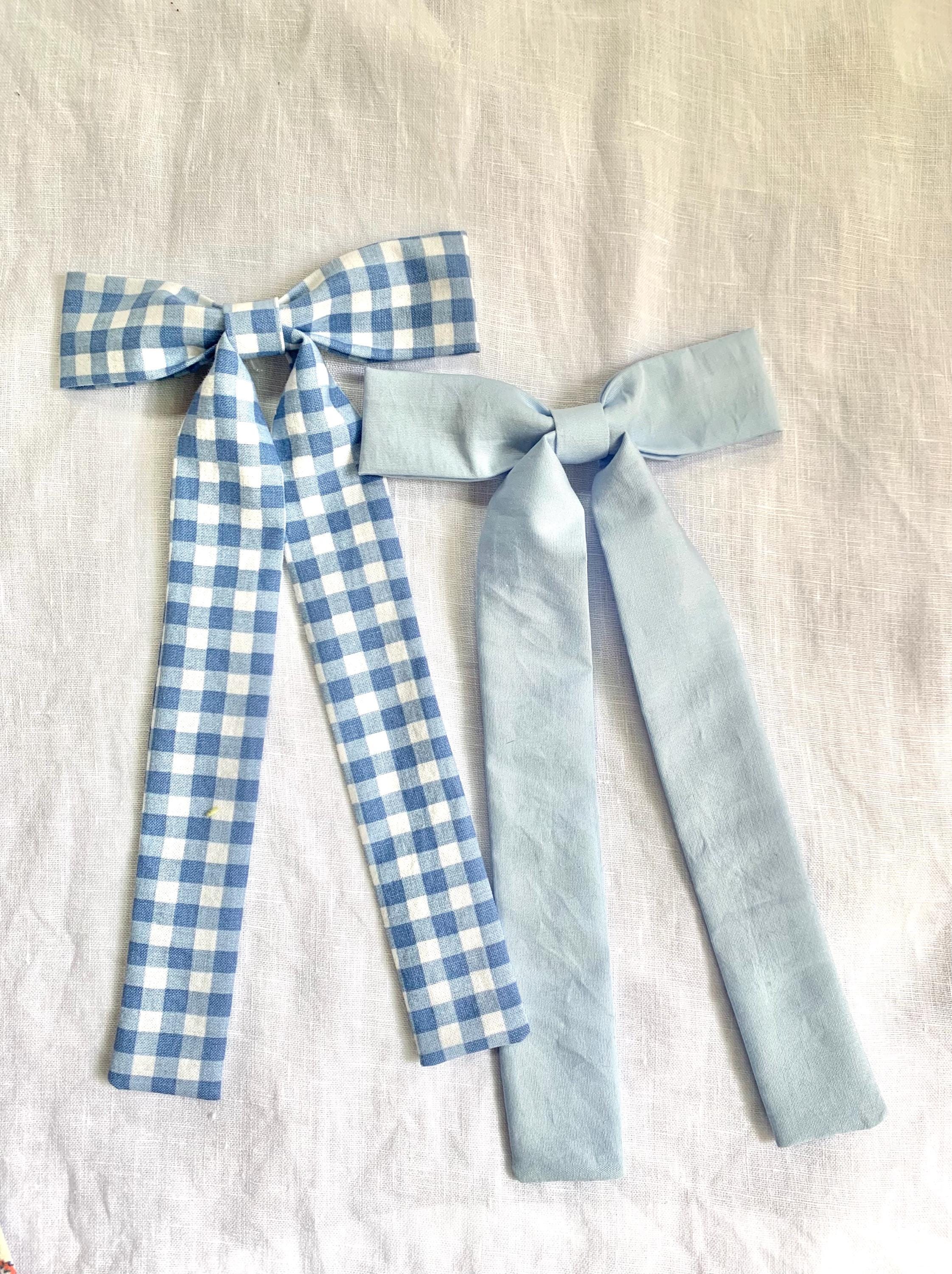 Gingham and Blue Longtail hair bows - Thumbnail 2