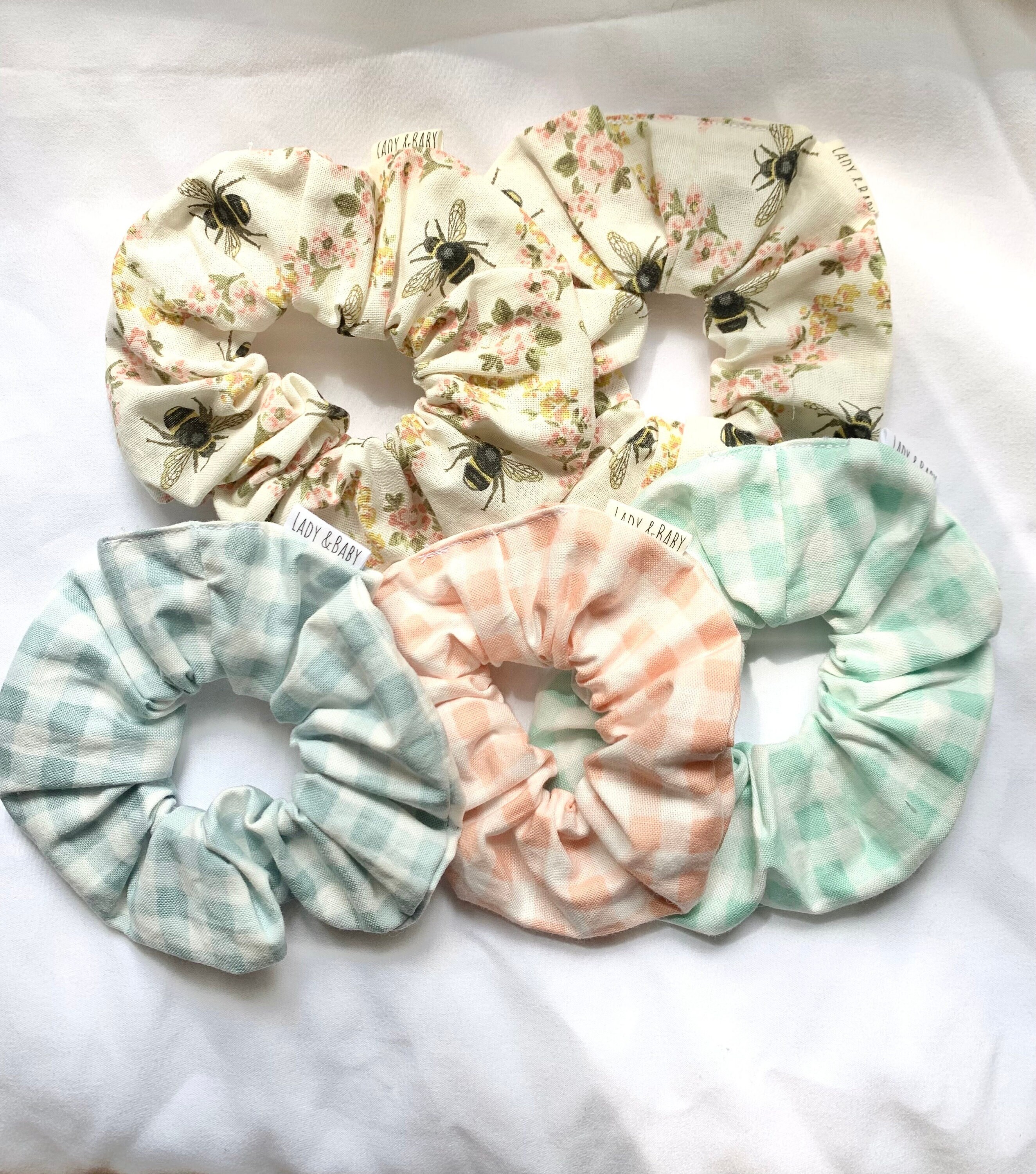 Spring time classic scrunchies Bee Floral print preppy gingham