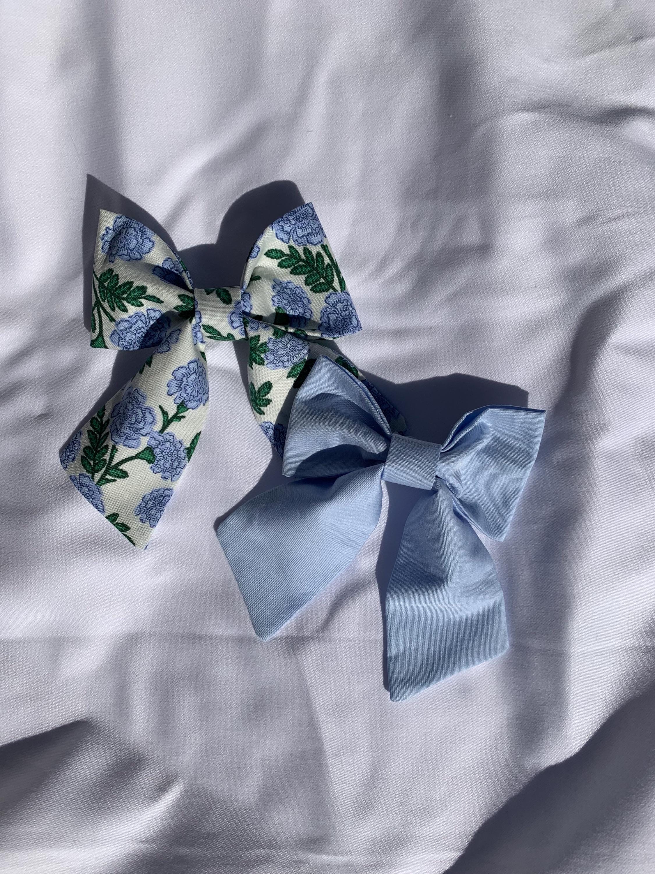 Rifle Paper Co. Blue floral and Light Blue Sailor Hairbows - Thumbnail 3