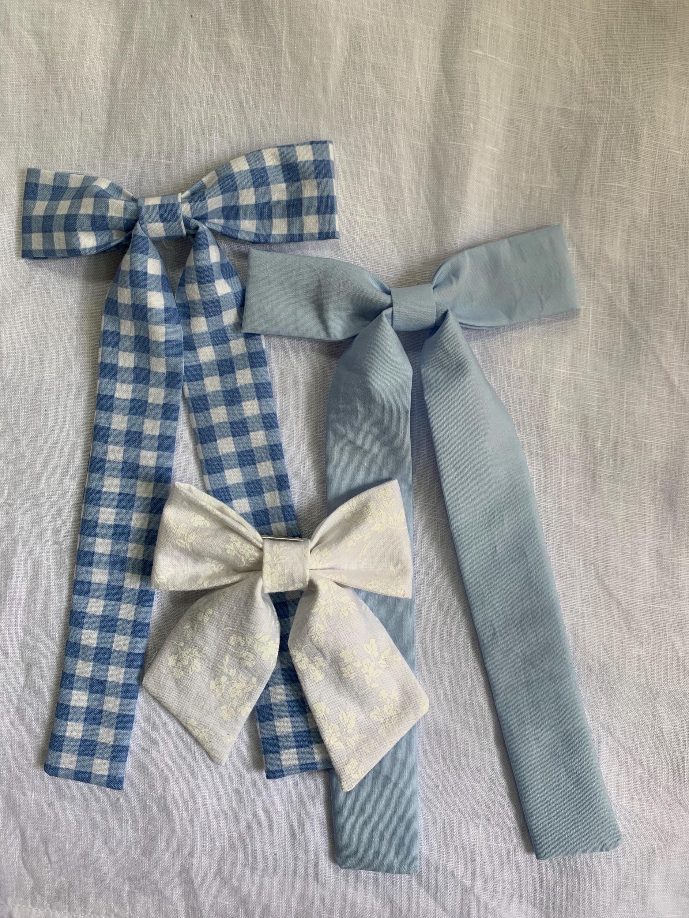 Gingham and Blue Longtail hair bows - Thumbnail 3