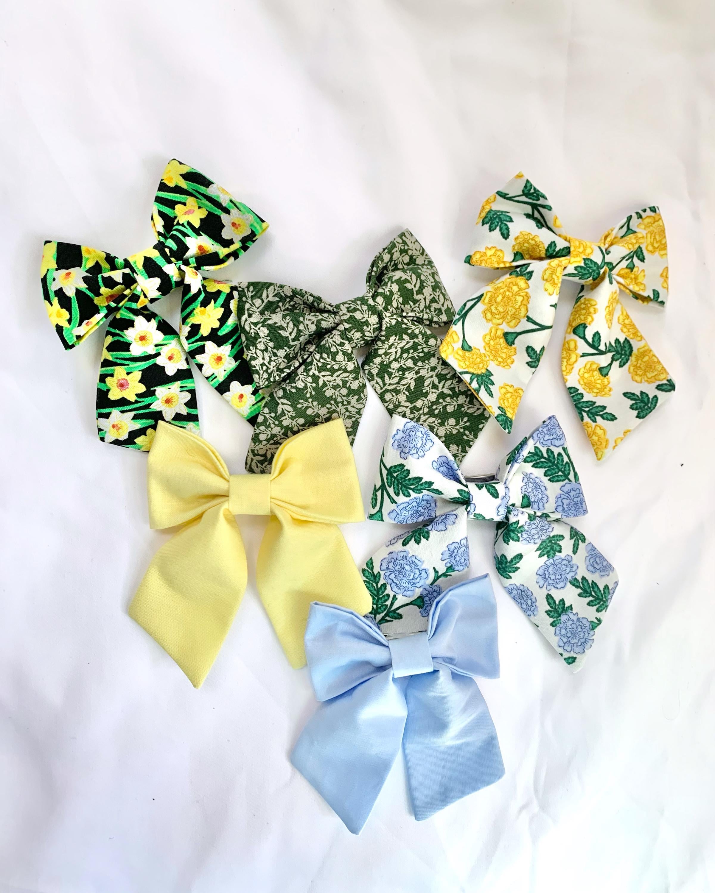 Moss Green Floral hair bow - Thumbnail 2