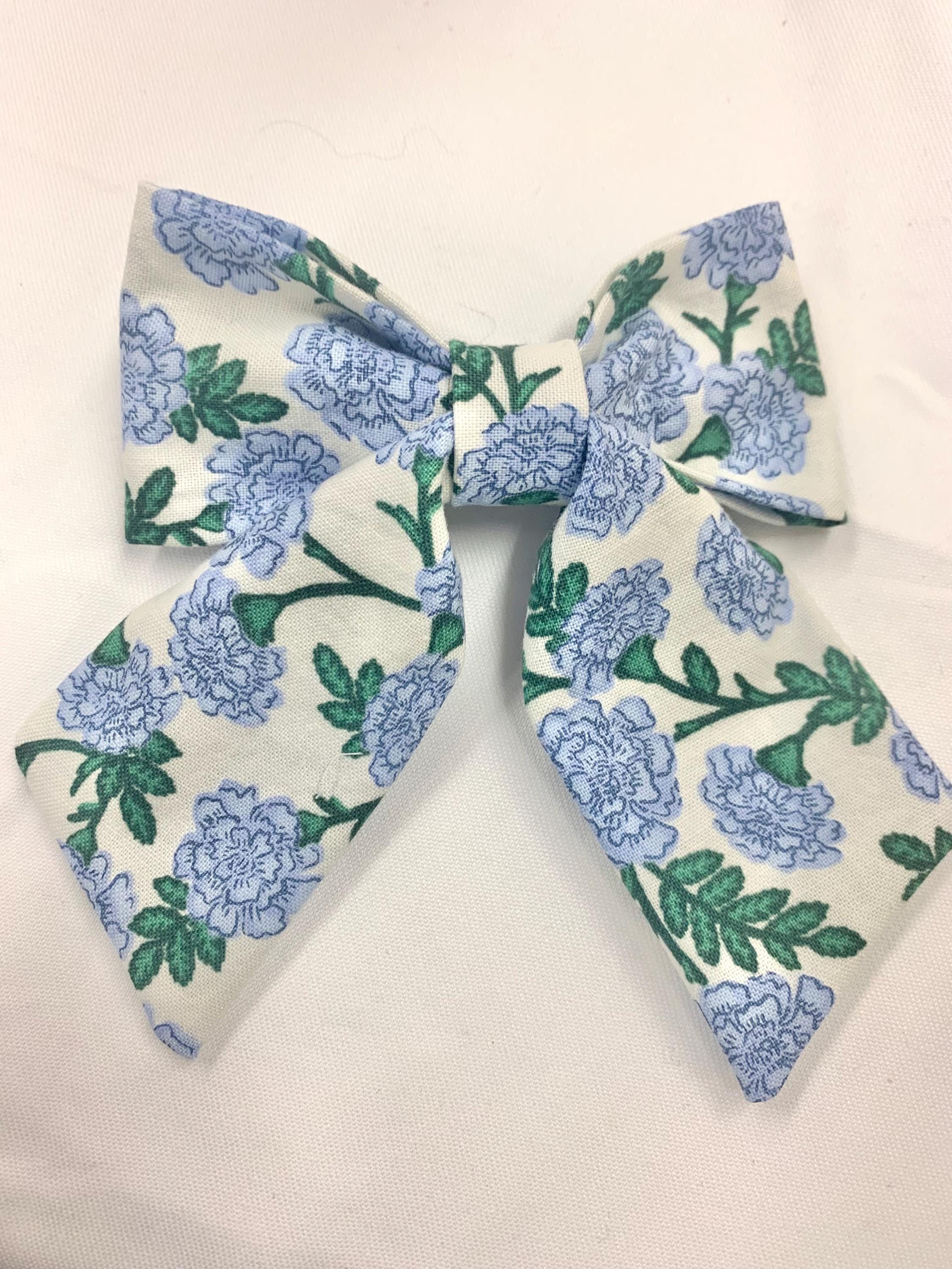 Rifle Paper Co. Blue floral and Light Blue Sailor Hairbows - Thumbnail 7
