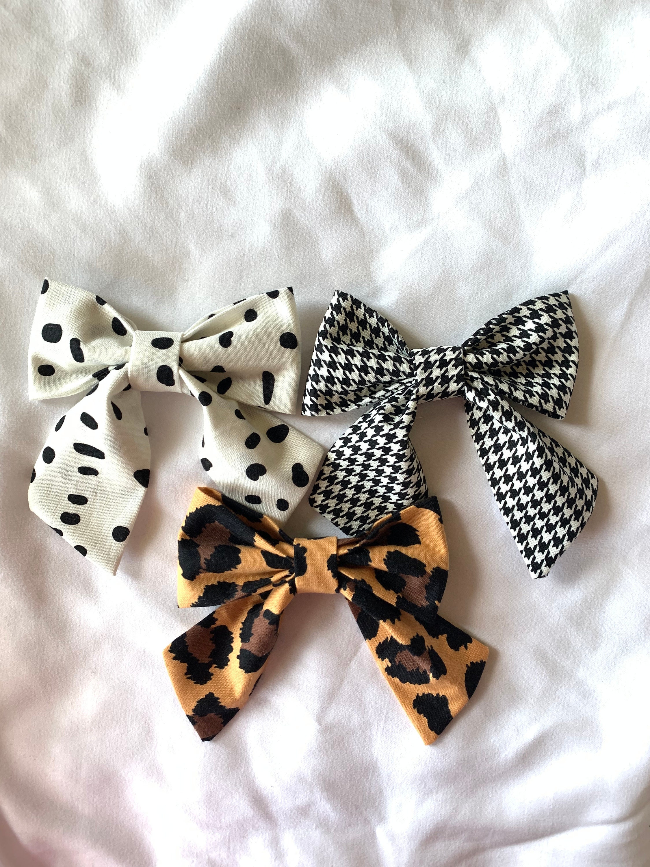 Houndstooth leopard and Dalmatian medium size sailor bows - Thumbnail 5