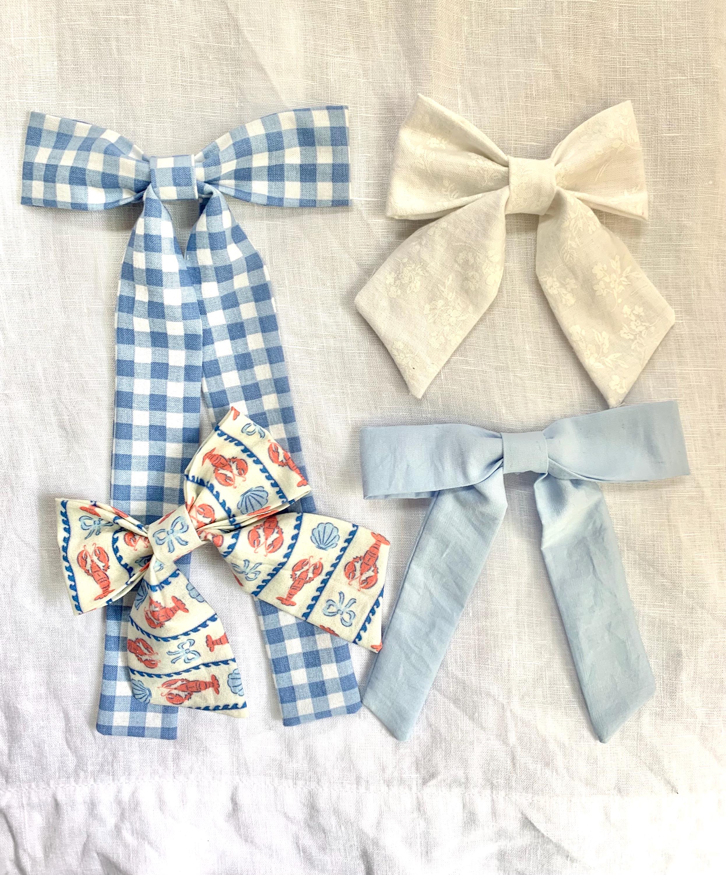 Gingham and Blue Longtail hair bows - Thumbnail 5
