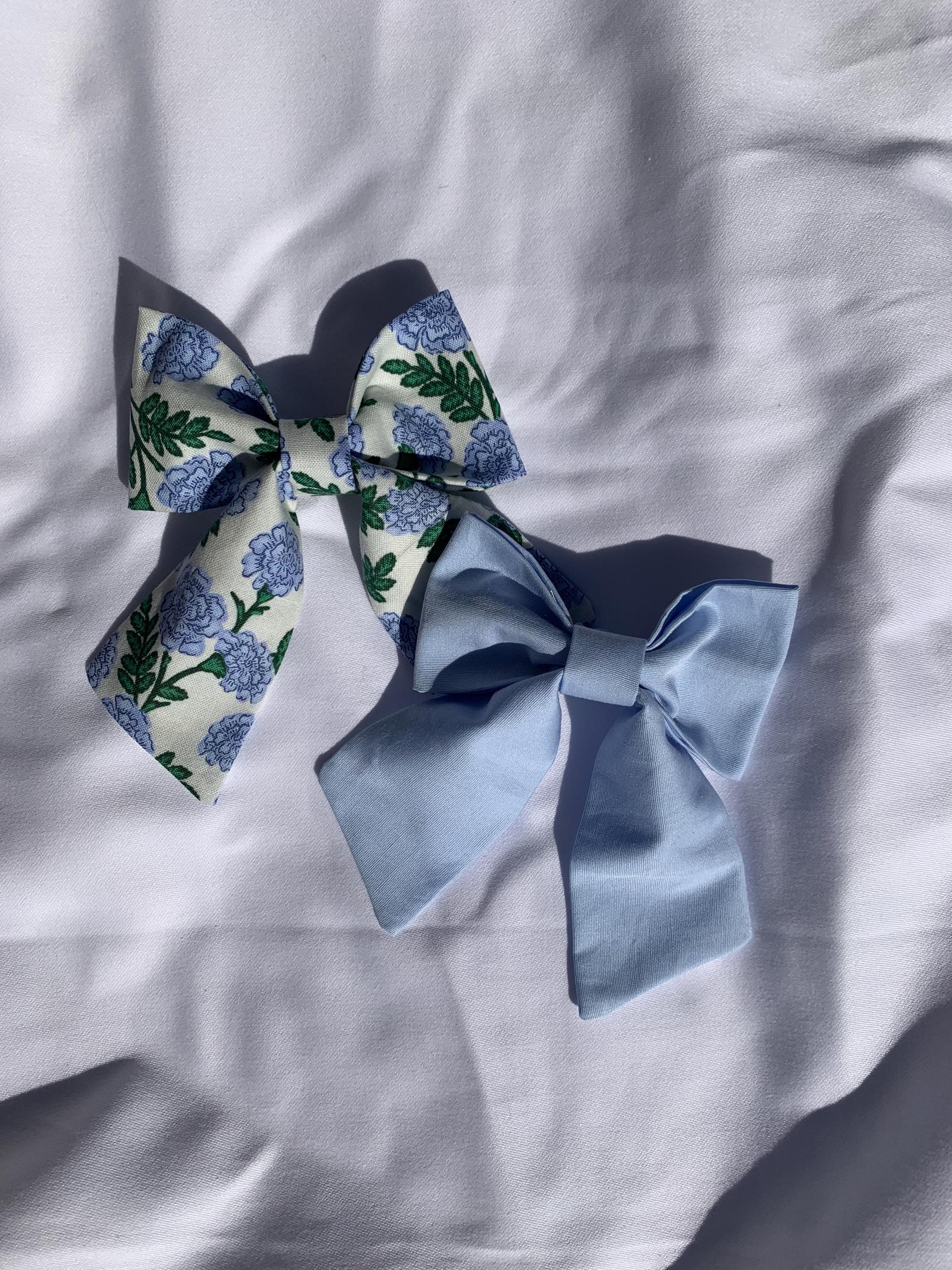 Rifle Paper Co. Blue floral and Light Blue Sailor Hairbows - Thumbnail 4