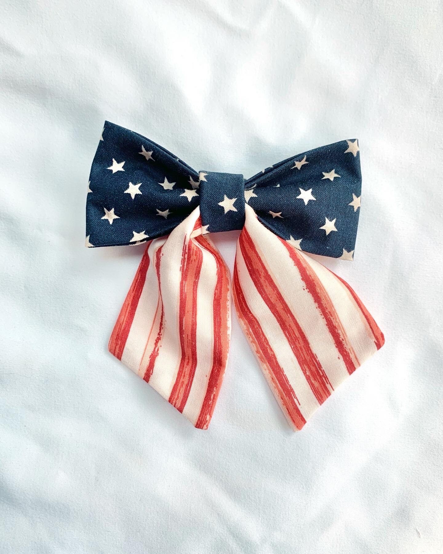 Independance Day Forth of July American Flag Handmade Medium Sailor Hair Bows - Thumbnail 7
