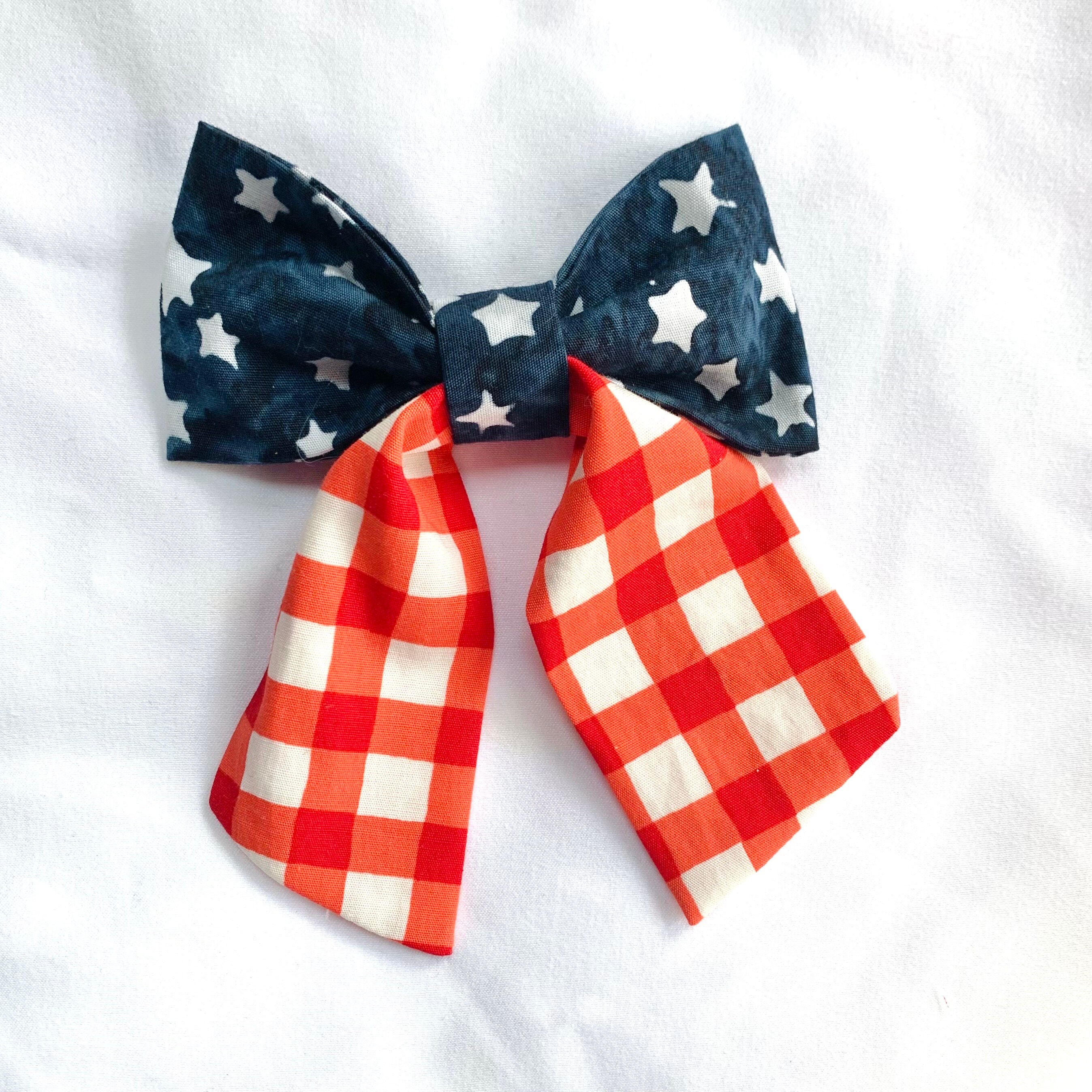 Independance Day Forth of July American Flag Handmade Medium Sailor Hair Bows - Thumbnail 5