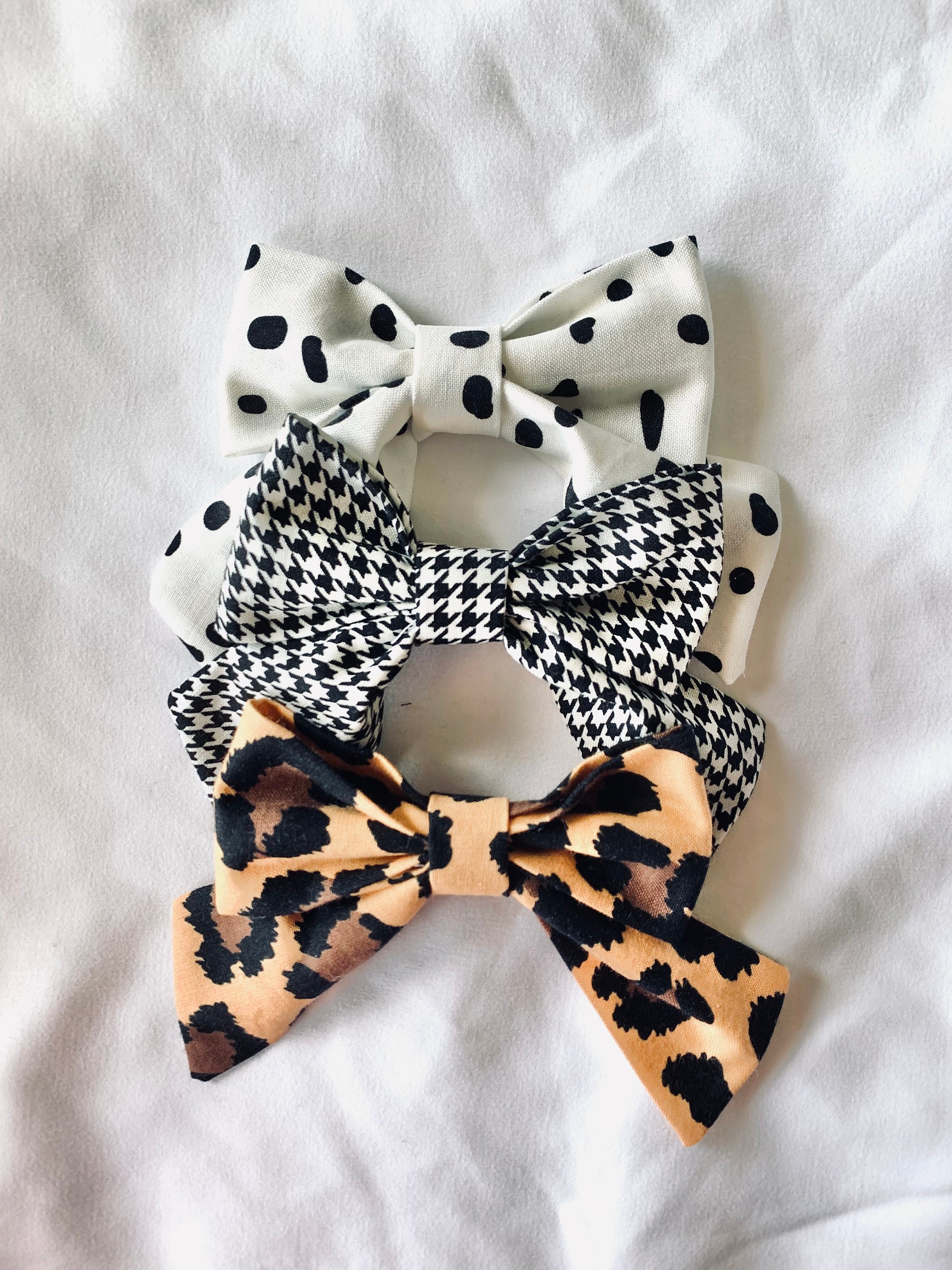 Houndstooth leopard and Dalmatian medium size sailor bows - Thumbnail 6