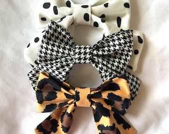 Houndstooth leopard and Dalmatian medium size sailor bows