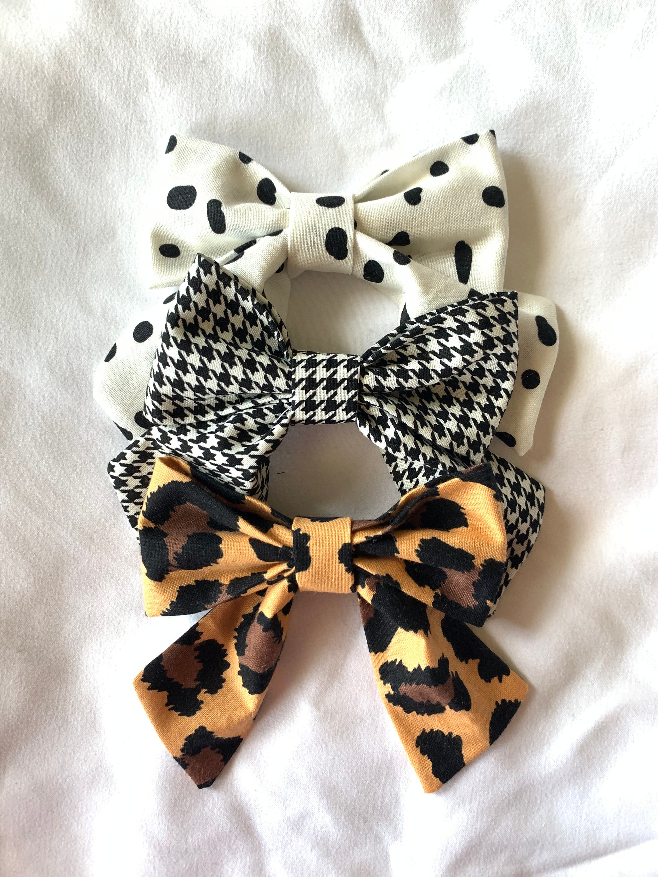 Houndstooth leopard and Dalmatian medium size sailor bows