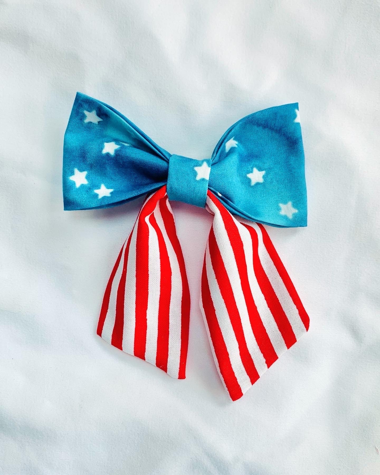 Independance Day Forth of July American Flag Handmade Medium Sailor Hair Bows - Thumbnail 3