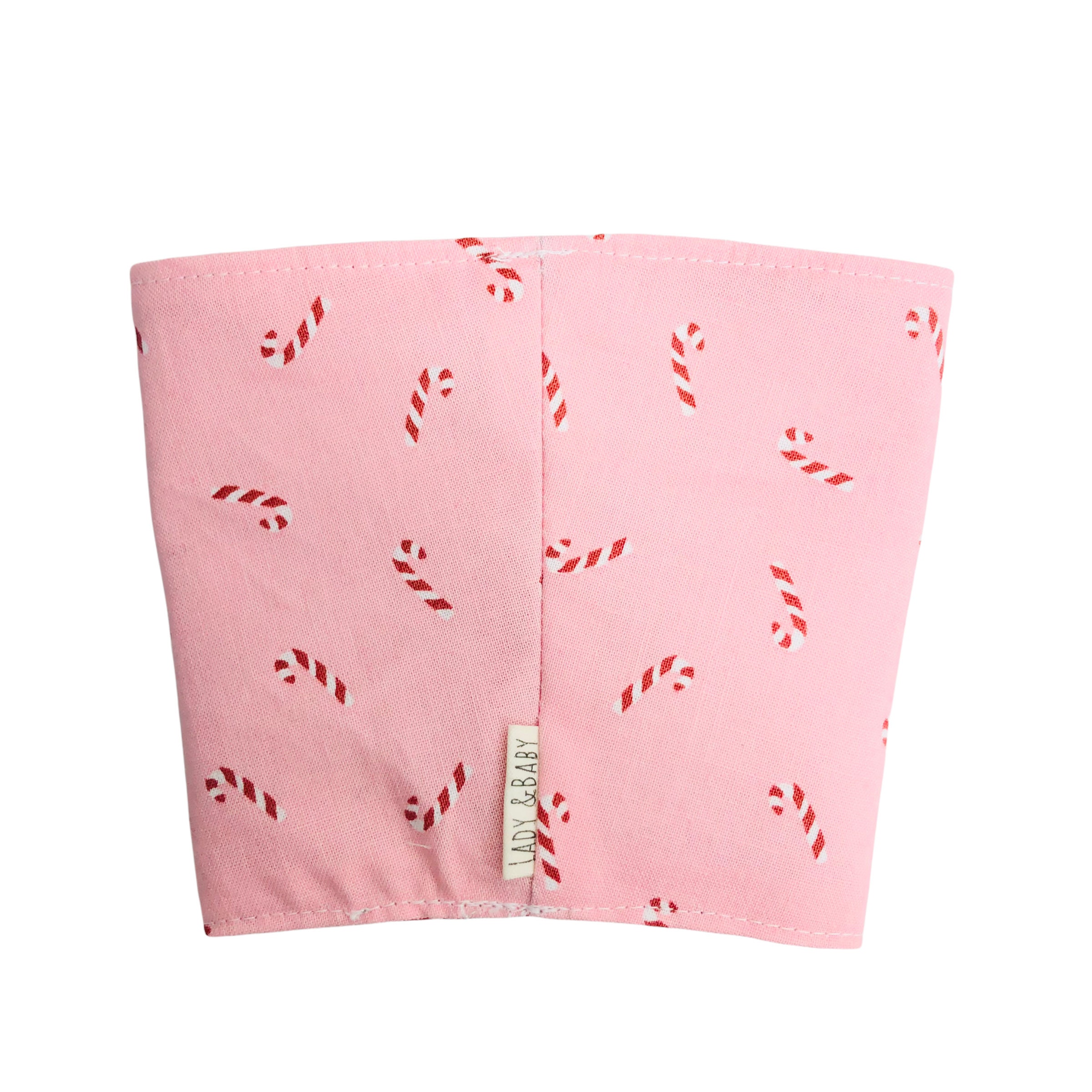 Holiday Christmas Pink Dancing Santa and Candy cane Med Iced Coffee Sleeve - Thumbnail 4
