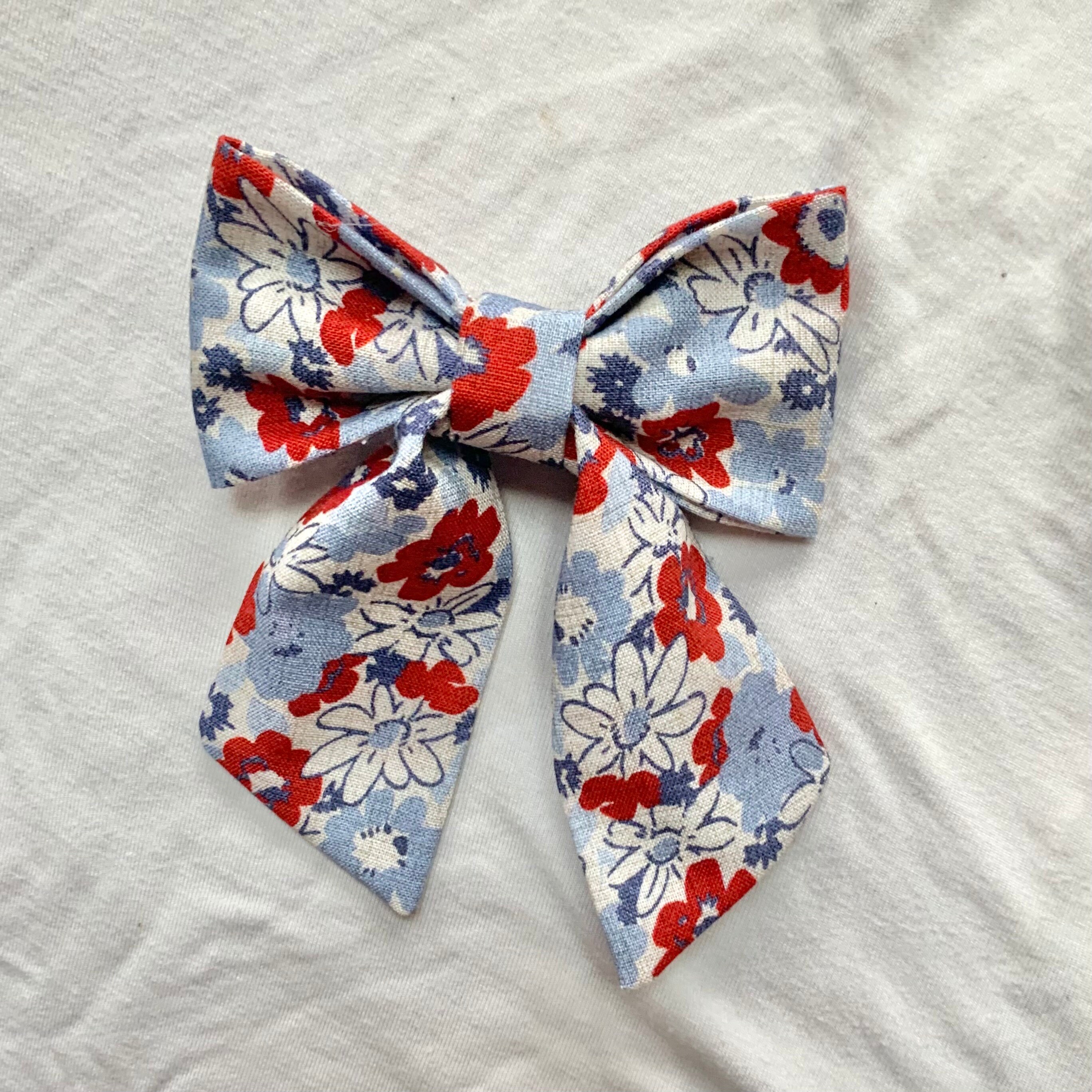 Fourth of July Independence Day Amara Red White and Blue Floral Medium Size sailor Bow