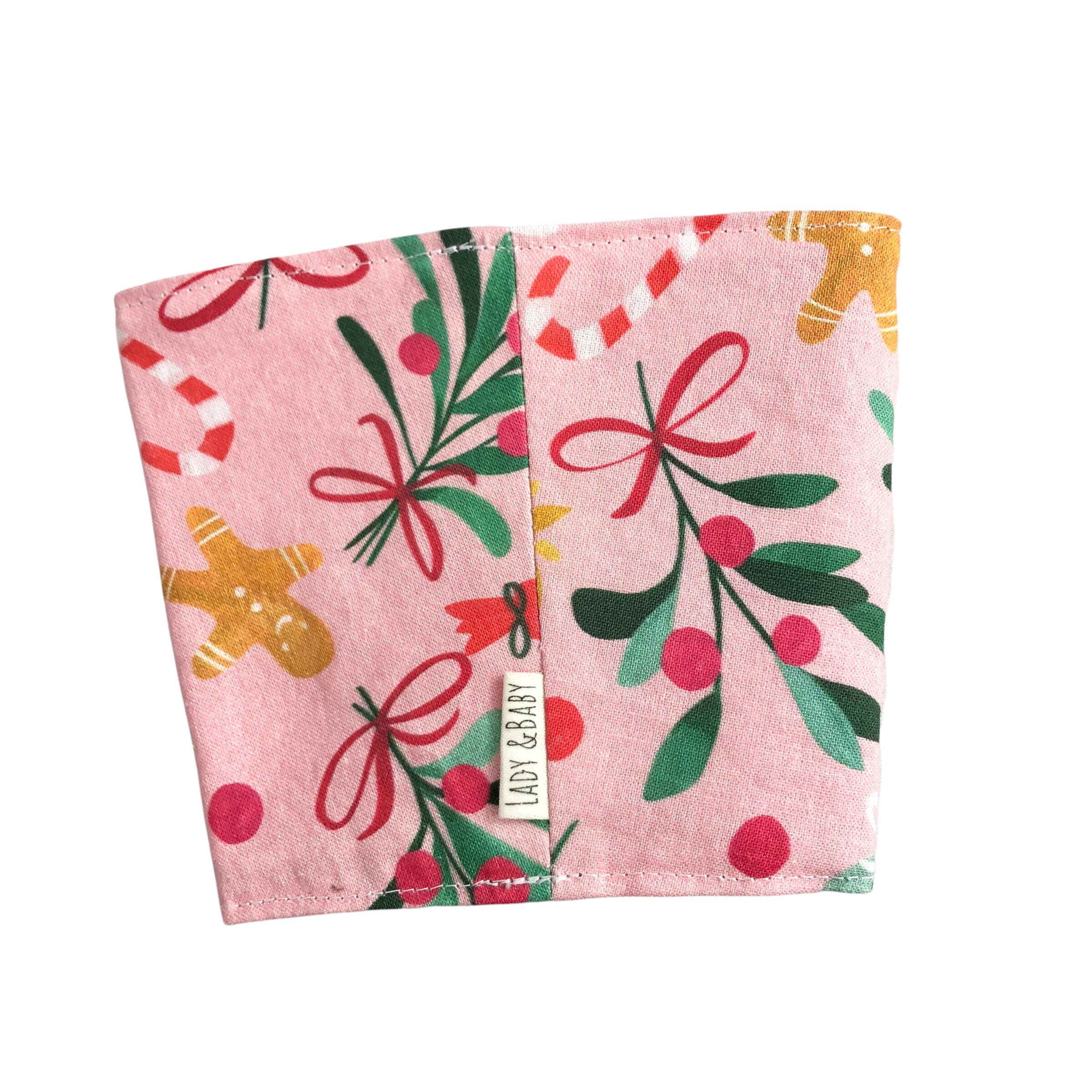 Holiday Christmas Pink Blue Gingerbread Cookie Medium size Coffee Cozy sleeve - Thumbnail 4
