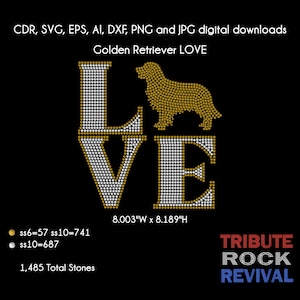 Golden Retriever LOVE Bling Rhinestone Design Template Download