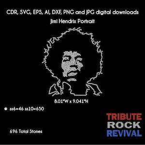 Jimi Hendrix Portrait Bling Rhinestone Design Template Download