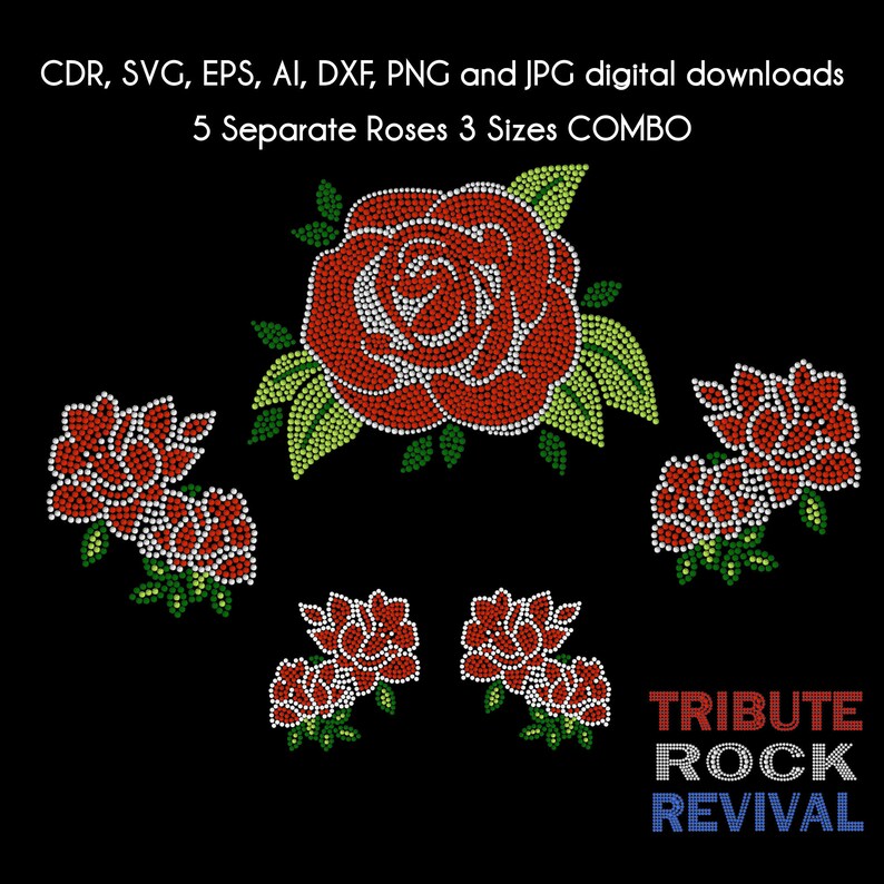 Rose 5 Versions 3 Sizes Bling Rhinestone Design Template Download - Etsy