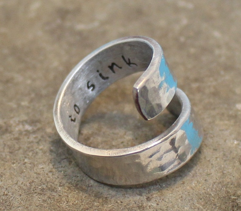 Customized Best Gift. I Refuse to Sink Hand Stamped. Adjustable aluminum Wrap Ring..Personalized Ring. Hammered Ring.