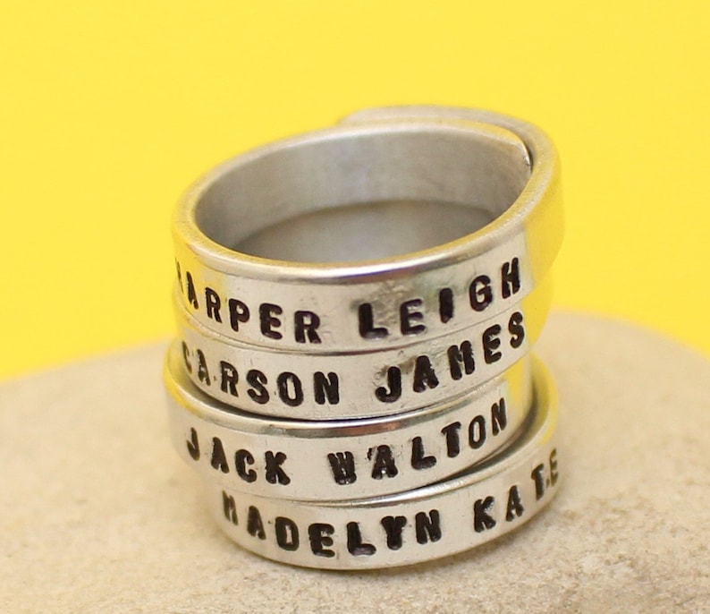 Couples Band Set Stacking rings Personalized Silver Ring Made of Aluminum- Stackable Hand Stamped Ring Best Gift