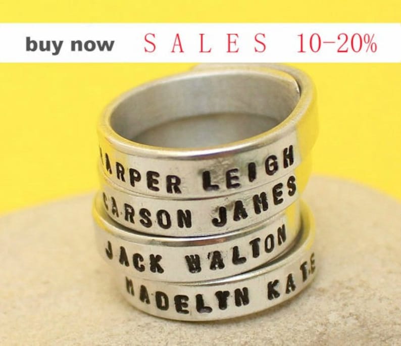 Couples Band Set Stacking rings Personalized Silver Ring Made of Aluminum- Stackable Hand Stamped Ring Best Gift