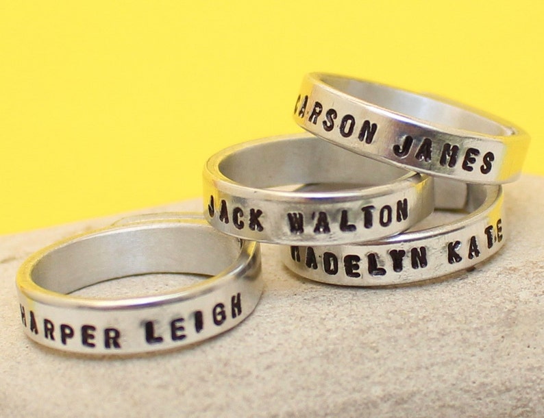 Couples Band Set Stacking rings Personalized Silver Ring Made of Aluminum- Stackable Hand Stamped Ring Best Gift