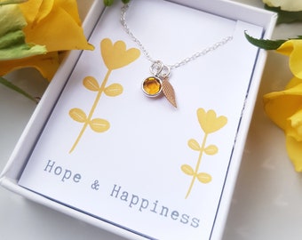 Gift of hope, yellow jewellery, silver topaz necklace, summertime necklace, summer birthday, happy birthday, friend birthday gift, hope gift