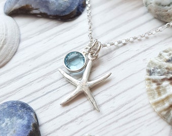 Beach necklace with starfish, coastal gift, beach lover gift, ocean necklace, seaside jewellery, beach themed gift, starfish jewellery, uk
