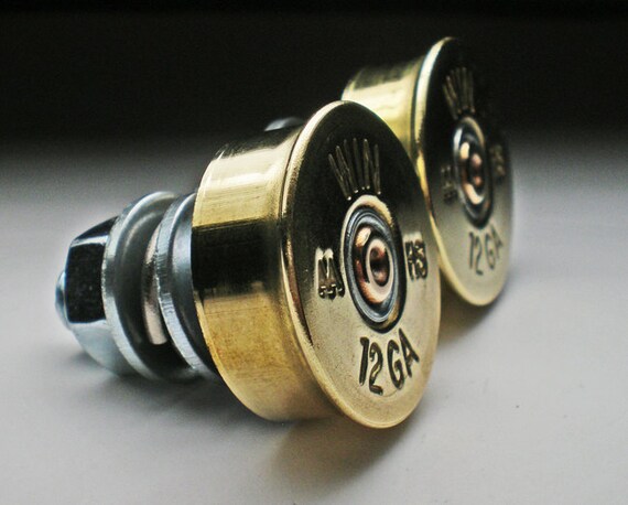 12 Gauge Shotgun Brass Bullet Head License Plate Bolts Motorcycle Harley Honda