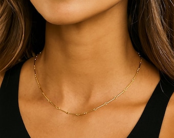 Gold Bar Link Necklace - Dainty Minimalist Necklace - Gold Filled Layering Chain - Gift for Self