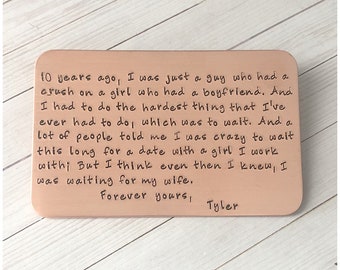 Wedding Gift Bride to Groom - Copper Wallet Card - Personalized Pocket Insert - Quote Jim The Office Custom Accessory - Present Marriage