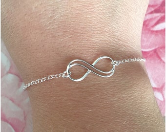 Sterling Silver Infinity Bracelet - Double Infinity Charm - Gift for Sister - Gift under 30 - Silver Bracelet - Sterling Silver Chain