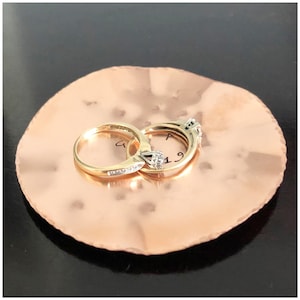 Copper Ring Dish - Personalized Wedding Ring Holder - Hand Stamped Catch All - 7th 22nd Anniversary Copper Gift - Round Metal Jewelry Holder