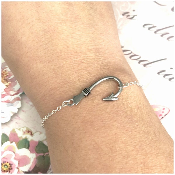 Barbed Fish Hook Bracelet - Fishing Hook Bracelet - Silver and Stainless Steel - Hooked on You Bracelet - Nautical Bracelet - Fish Bracelet