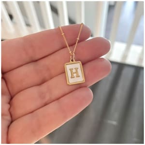 Mother Of Pearl Necklace - Gold Rectangle Letter - Gorgeous Pearl Initial Necklace - Custom Pendant - Simple Necklace - Gift for Women