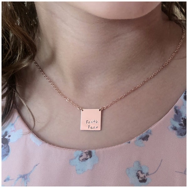 Rose Gold Square Necklace - Tile Necklace - Personalized Necklace - Custom Lettering Necklace - Customized Pendant - Date Name Initial Text