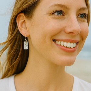 Sterling Silver Rectangular Earrings - Simple Silver Earrings - Small Bar Charm - Minimalist Earrings - Dainty Earrings - Gift for Her