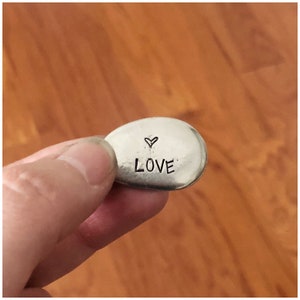 Personalized Pocket Pebble - Personalized Word on Pewter Pebble - Custom Token With Stamped Favorite Word - Customized Lucky Pocket Charm