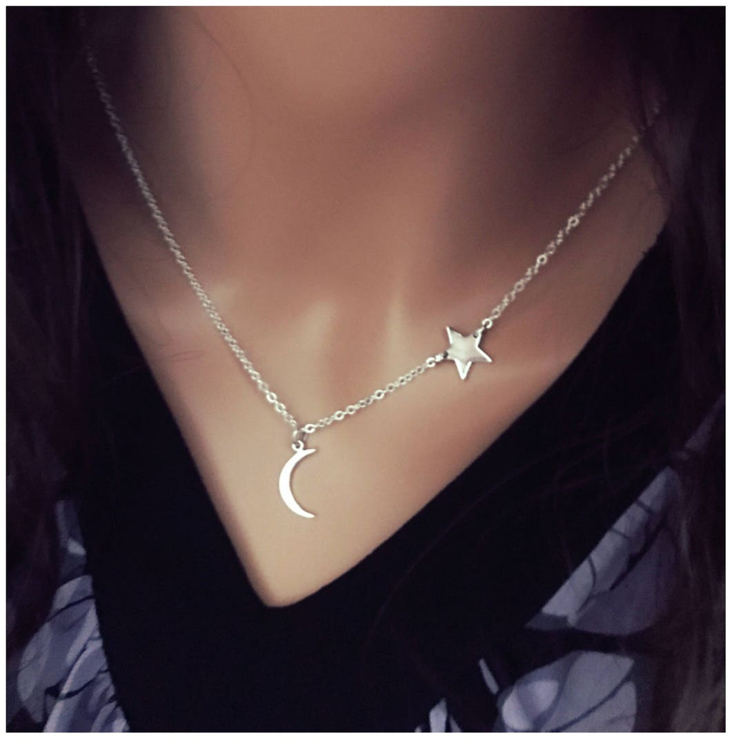 Star and moon silver necklace Clearance