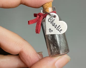 Ricordo di pelliccia di animale domestico personalizzato con nome stampato - Piccola bottiglia di vetro commemorativa per animali domestici - Ricordo di animali domestici - Barattolo del ponte arcobaleno - Perdita di cane e gatto
