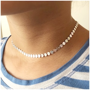 Sterling Silver Choker - Dainty Coin Choker - Bohemian Disc Choker - Dainty Necklace - Silver Sequin Choker - Layering Necklace - Simple Dot