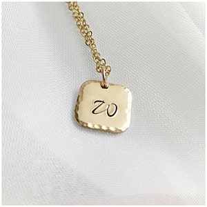 1/2&quot; Tile - Personalized Letter Charm Necklace - Yellow Gold Filled Initial Pendant - Hand Stamped Jewelry - Customized Tile - Size 13mm