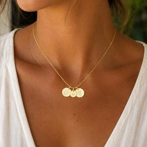 Yellow Gold State Necklace - Personalized Three Disc Jewelry - Stamped Heart and Initials - Long Distance Gift - 50 US States Available