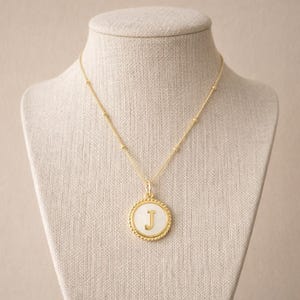 Personalized Gold Necklace With Mother Of Pearl Round Letter - Alphabet Initial - Gift for Mother