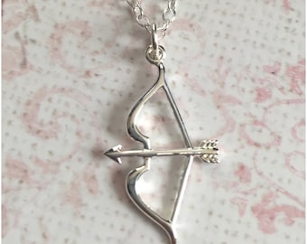 Sterling Silver Bow and Arrow Necklace - Cupid Necklace - Sagittarius Necklace - Gift for Archer - Archery Jewelry