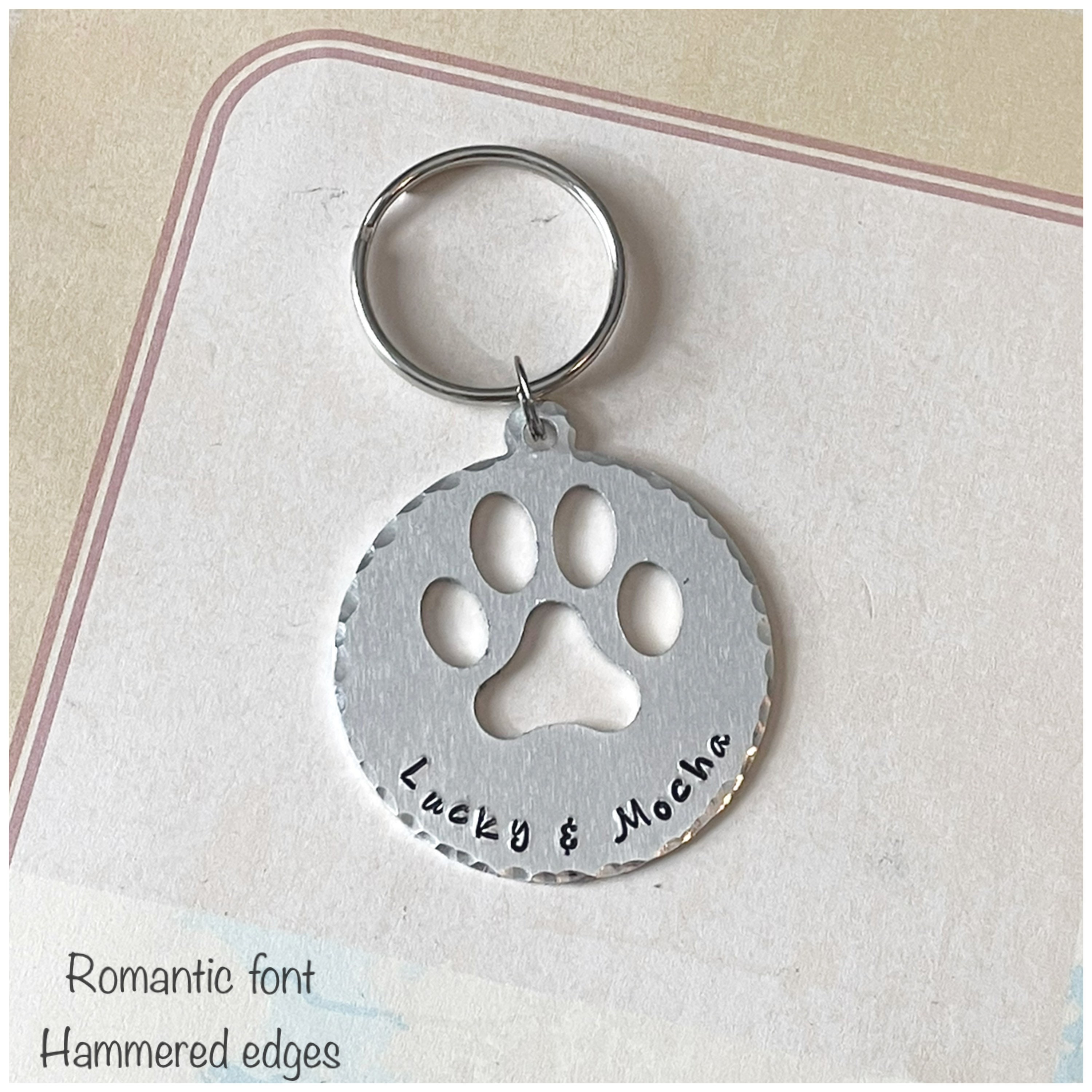 Custom Paw Print Keychain Aluminum Disc Paw Cutout Personalized